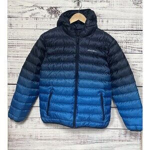 Eddie Bauer Kids Hooded Down Puffer Jacket Reversible Blue Ombre L  (14/16)